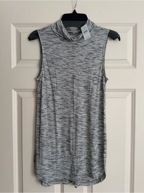 LOFT Gray Space-Dye Sleeveless Mock Neck Tank, NWT